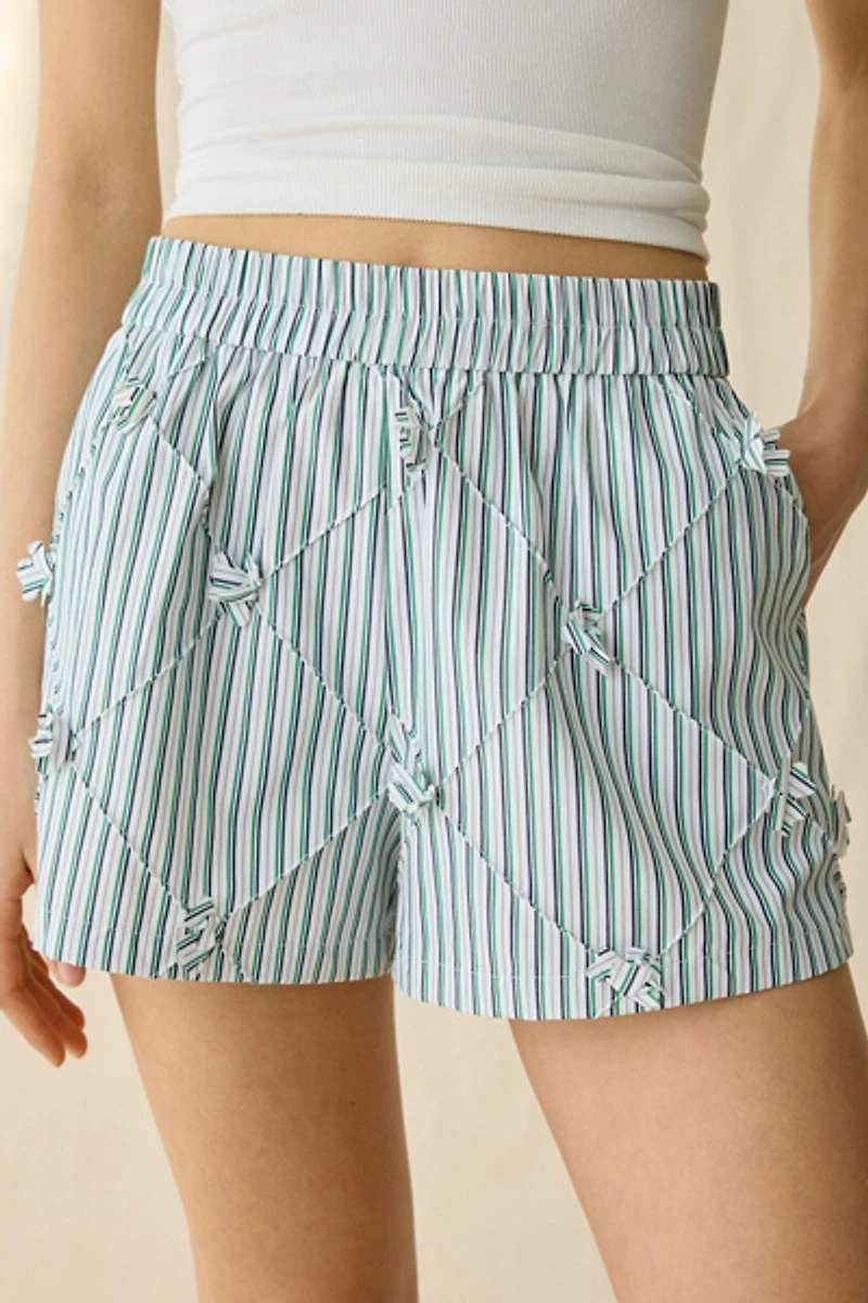 Maude Club Porter Floral Applique Striped Shorts