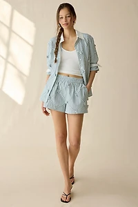 Maude Club Porter Floral Applique Striped Shorts