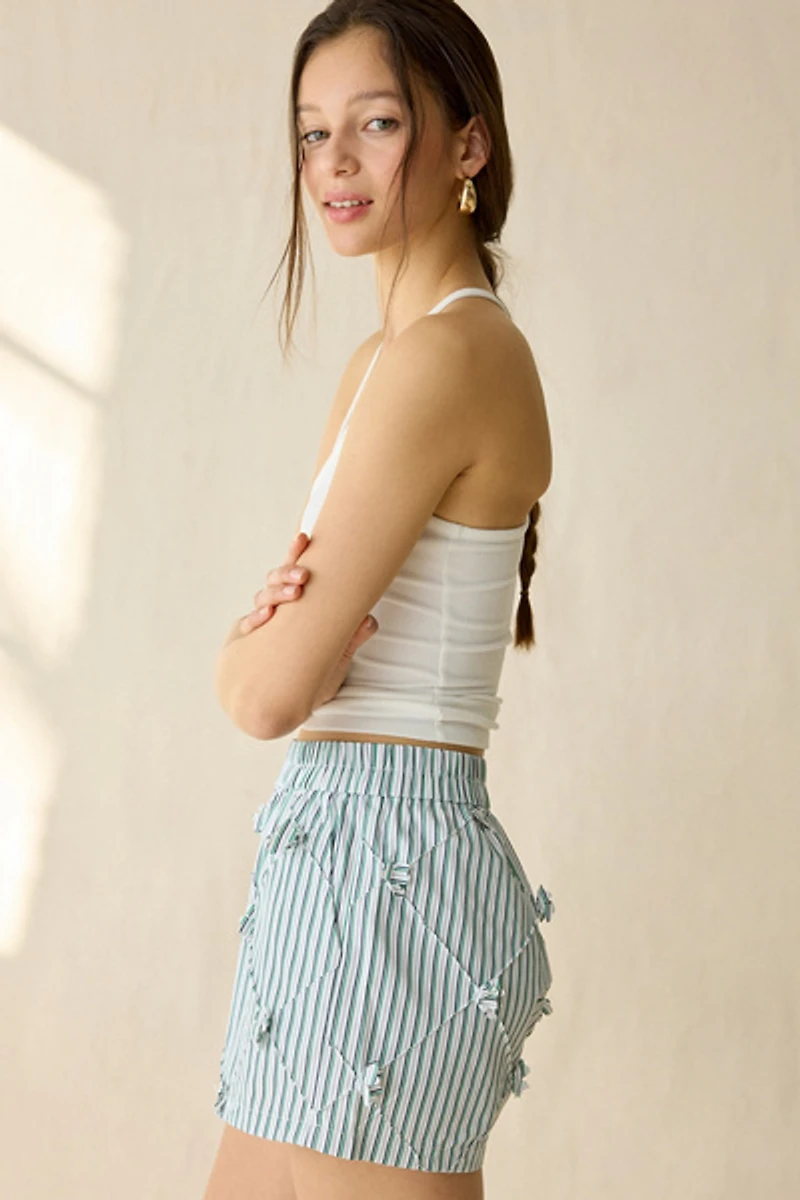 Maude Club Porter Floral Applique Striped Shorts