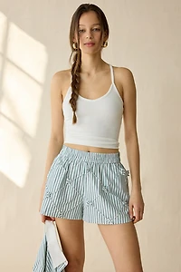 Maude Club Porter Floral Applique Striped Shorts