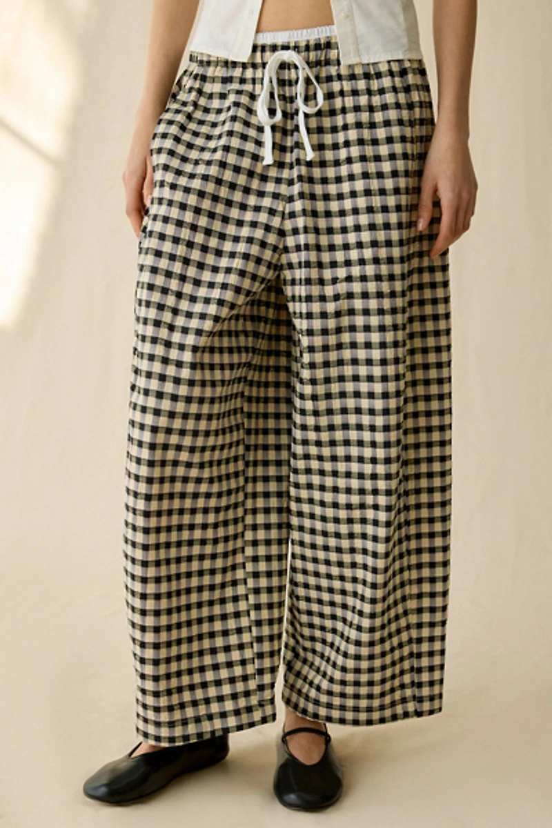 Maude Club Ari Gingham Pull-On Barrel Leg Pant