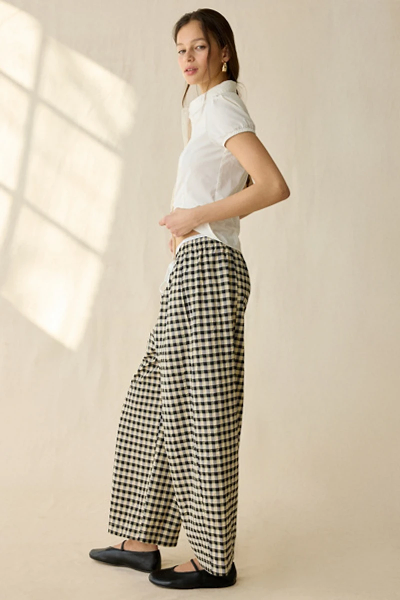 Maude Club Ari Gingham Pull-On Barrel Leg Pant