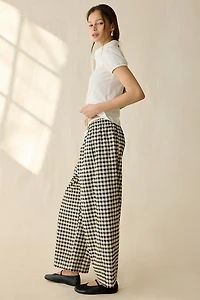 Maude Club Ari Gingham Pull-On Barrel Leg Pant