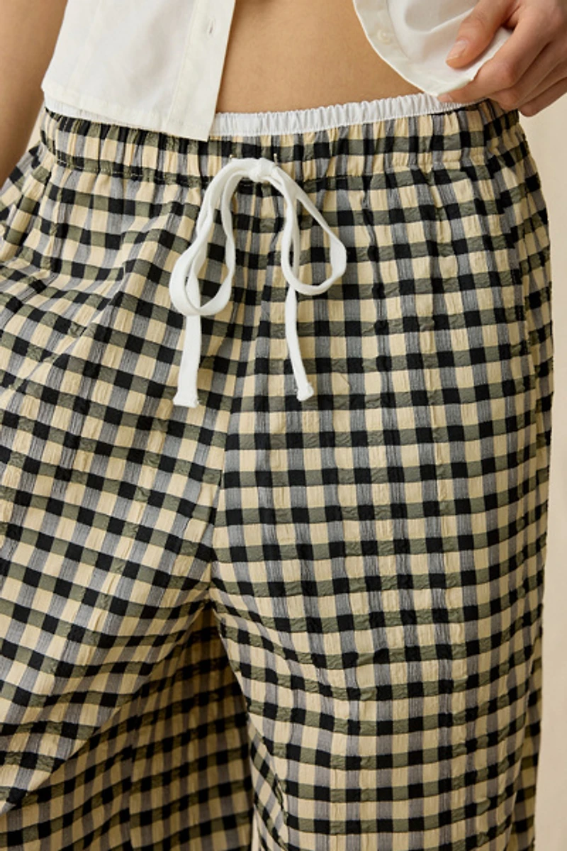 Maude Club Ari Gingham Pull-On Barrel Leg Pant