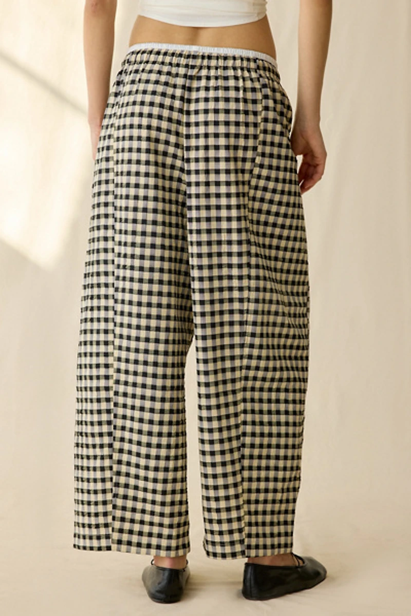 Maude Club Ari Gingham Pull-On Barrel Leg Pant