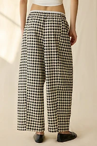 Maude Club Ari Gingham Pull-On Barrel Leg Pant