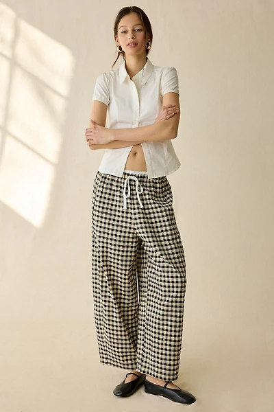 Maude Club Ari Gingham Pull-On Barrel Leg Pant