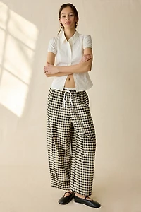 Maude Club Ari Gingham Pull-On Barrel Leg Pant