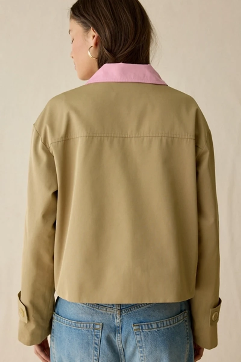 Maude Club Brooke Contrast Collar Cropped Trench Jacket