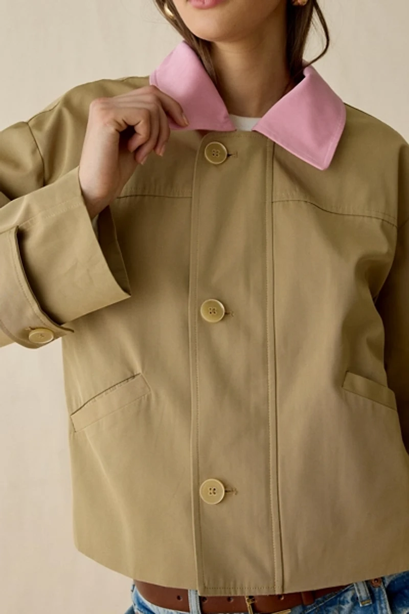 Maude Club Brooke Contrast Collar Cropped Trench Jacket
