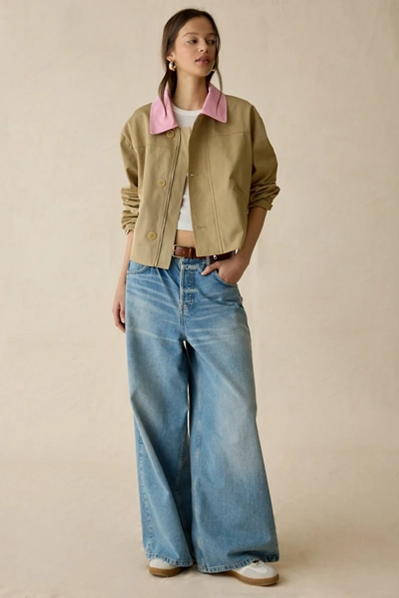 Maude Club Brooke Contrast Collar Cropped Trench Jacket