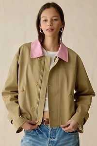 Maude Club Brooke Contrast Collar Cropped Trench Jacket
