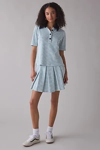 Maude Club Charlie Micro-Check Short Sleeve Polo Top