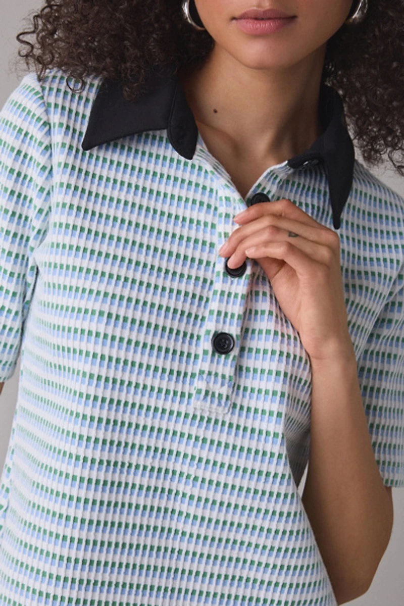 Maude Club Charlie Micro-Check Short Sleeve Polo Top