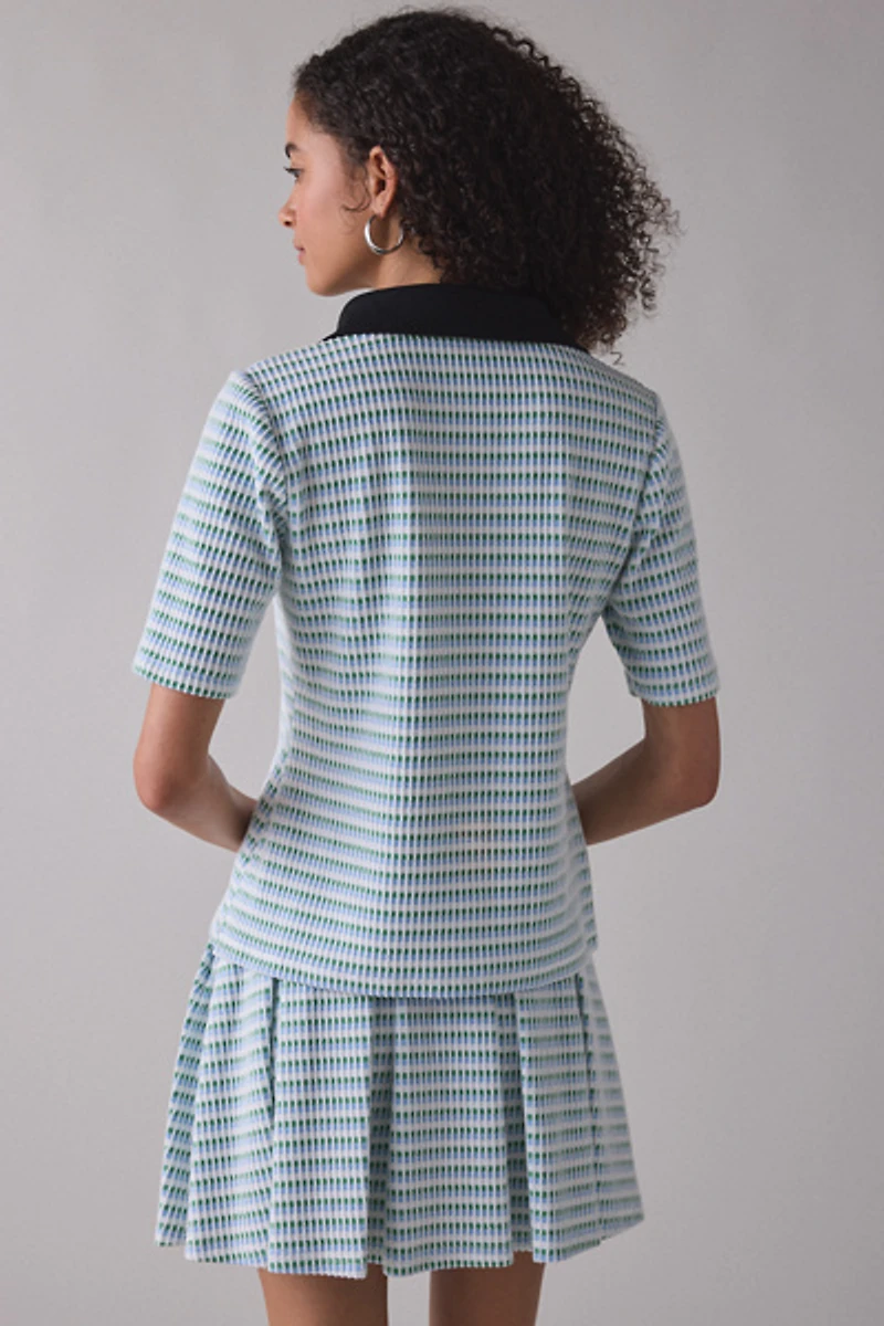 Maude Club Charlie Micro-Check Short Sleeve Polo Top