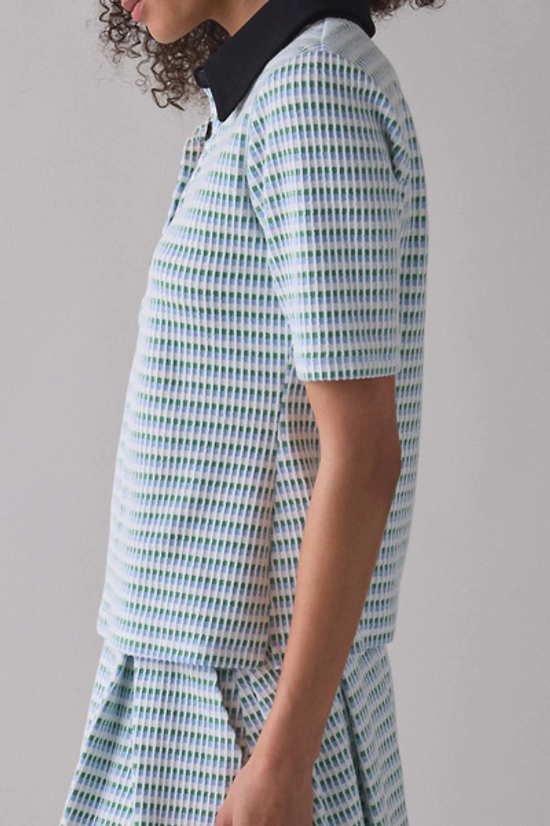 Maude Club Charlie Micro-Check Short Sleeve Polo Top