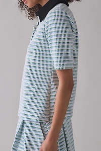 Maude Club Charlie Micro-Check Short Sleeve Polo Top