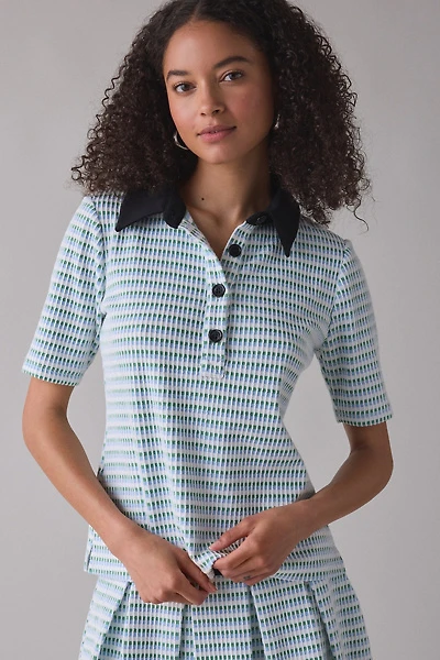 Maude Club Charlie Micro-Check Short Sleeve Polo Top