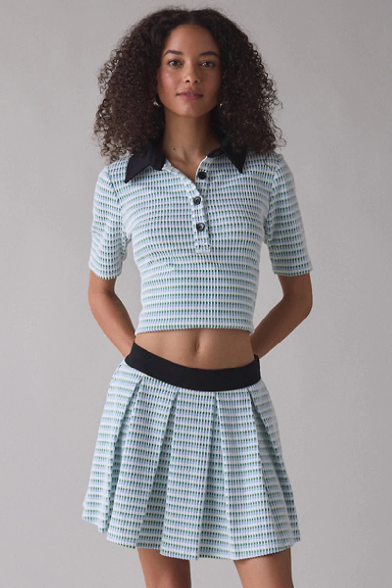 Maude Club Hyatt Micro-Check Pleated Mini Skirt