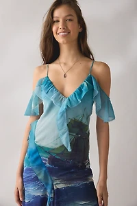 Tyler McGillivary Isla Wreckage Asymmetric Ruffle Midi Dress