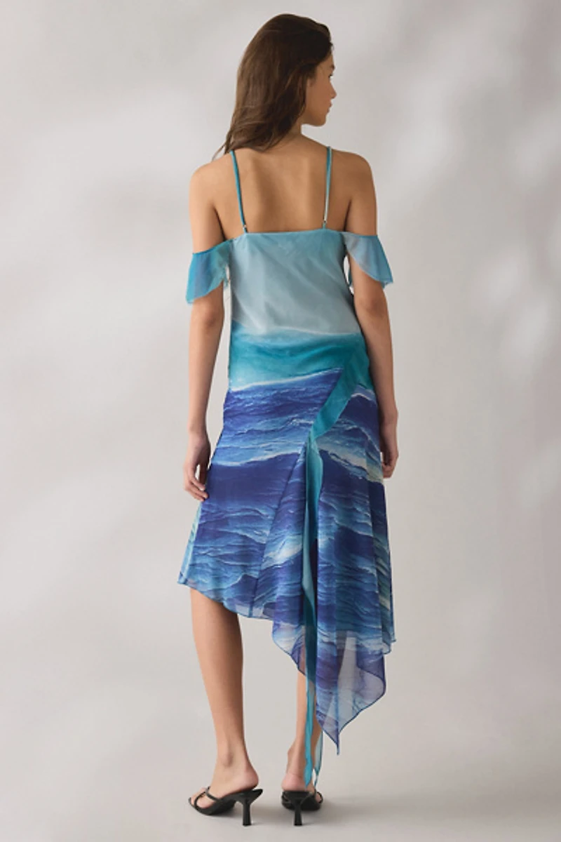 Tyler McGillivary Isla Wreckage Asymmetric Ruffle Midi Dress
