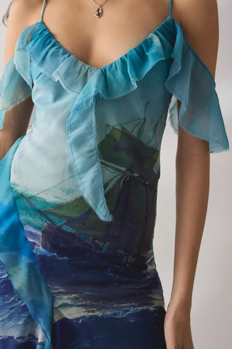 Tyler McGillivary Isla Wreckage Asymmetric Ruffle Midi Dress
