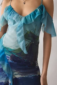 Tyler McGillivary Isla Wreckage Asymmetric Ruffle Midi Dress