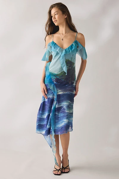 Tyler McGillivary Isla Wreckage Asymmetric Ruffle Midi Dress