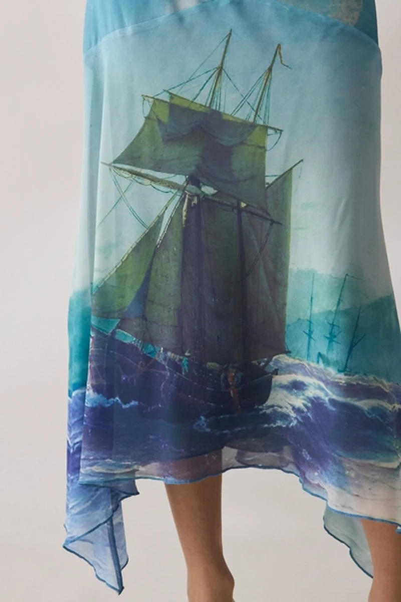 Tyler McGillivary Delphie Wrecked Hanky Hem Asymmetric Midi Skirt