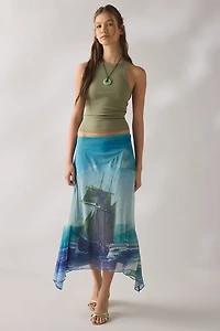 Tyler McGillivary Delphie Wrecked Hanky Hem Asymmetric Midi Skirt