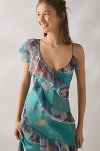 Tyler McGillivary Cordelia Bubble Siren Asymmetric Ruffle Maxi Dress