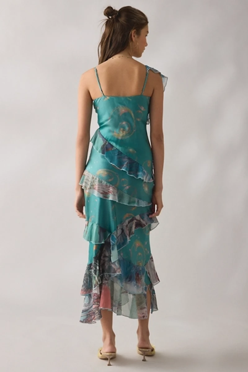 Tyler McGillivary Cordelia Bubble Siren Asymmetric Ruffle Maxi Dress