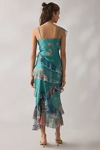 Tyler McGillivary Cordelia Bubble Siren Asymmetric Ruffle Maxi Dress