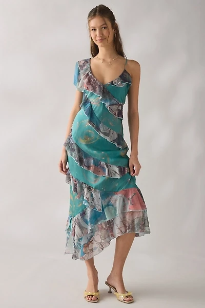 Tyler McGillivary Cordelia Bubble Siren Asymmetric Ruffle Maxi Dress