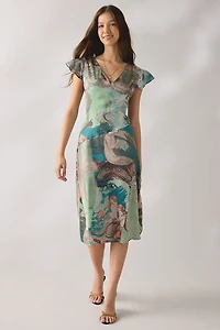 Tyler McGillivary Ursula Flutter Sleeve Midi Dress