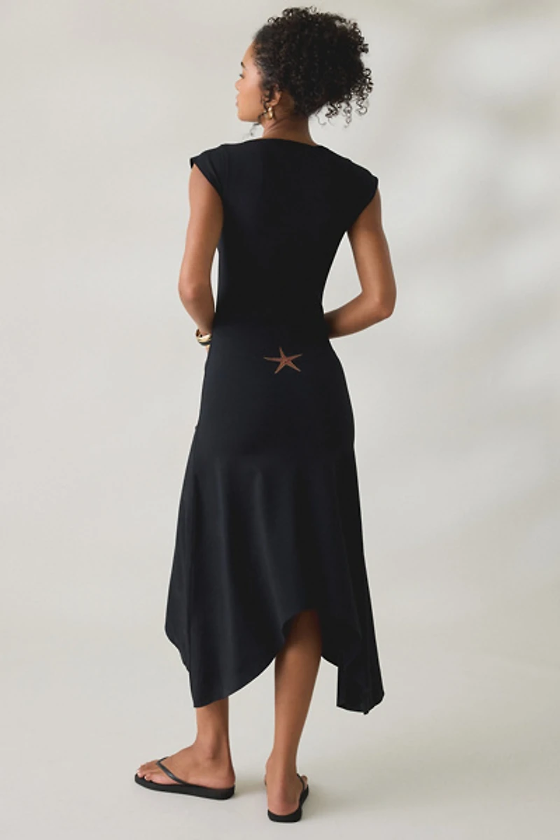 Tyler McGillivary Jia Asymmetric Hanky Hem Midi Dress