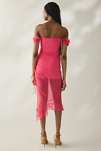 Tyler McGillivary Delphie Sheer Asymmetric Cold-Shoulder Midi Dress
