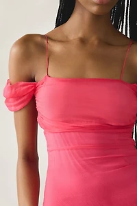 Tyler McGillivary Delphie Sheer Asymmetric Cold-Shoulder Midi Dress