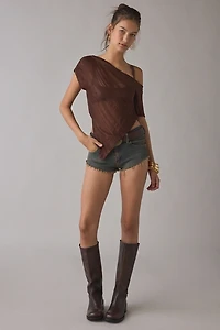 UO Bia Sheer Stripe Asymmetric Off-The-Shoulder Poncho