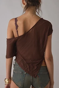 UO Bia Sheer Stripe Asymmetric Off-The-Shoulder Poncho