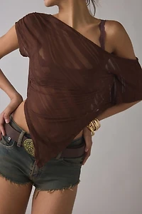 UO Bia Sheer Stripe Asymmetric Off-The-Shoulder Poncho