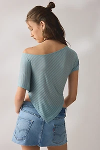 UO Bia Sheer Stripe Asymmetric Off-The-Shoulder Poncho