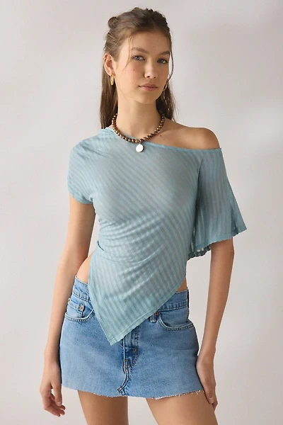 UO Bia Sheer Stripe Asymmetric Off-The-Shoulder Poncho