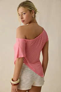 UO Bia Sheer Stripe Asymmetric Off-The-Shoulder Poncho