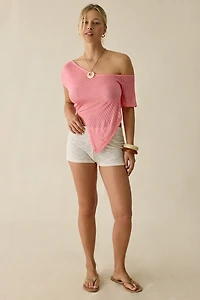 UO Bia Sheer Stripe Asymmetric Off-The-Shoulder Poncho