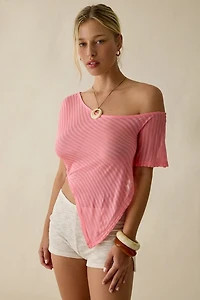 UO Bia Sheer Stripe Asymmetric Off-The-Shoulder Poncho