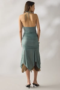 SAEMDI Evie Halter Neck Layered Mesh Midi Dress