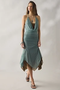 SAEMDI Evie Halter Neck Layered Mesh Midi Dress