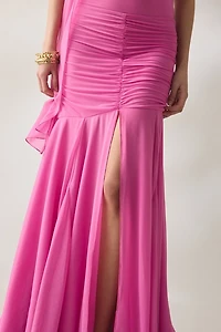 SAEMDI Dali Scarf Detail Halter Neck Mesh Maxi Dress