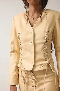 SAEMDI Gia Honey Faux Leather Lace-Up Jacket